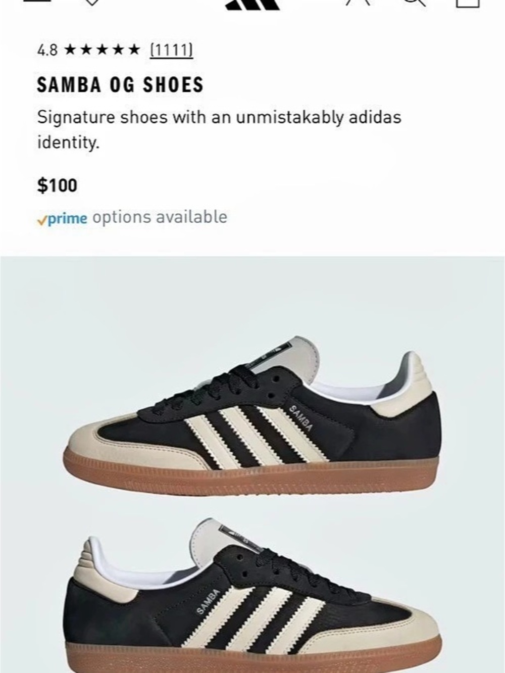 adidas Samba OG Sneakers Black & White US 7.5 NWT